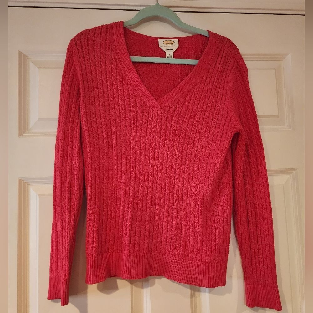 Talbots Pima Cotton pink knit sweater V Neck Small